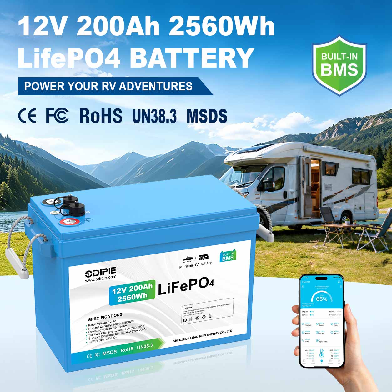 12.8V 200Ah RV LifePO4 BATTERY